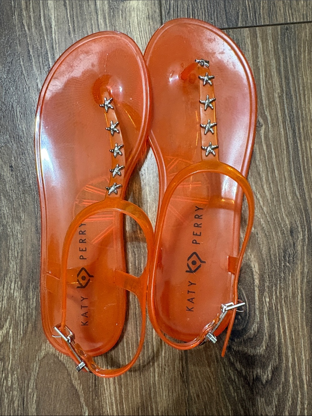 Katy Perry Collections Translucent Orange Jelly Star T-Strap Sandals